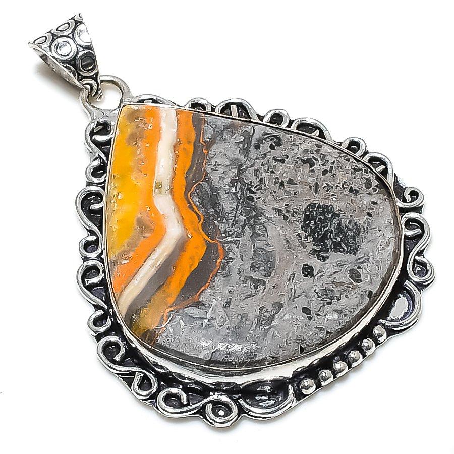 Bumblebee Jasper Gemstone 925 Sterling Silver Jewelry Pendant 2.17" M2e48