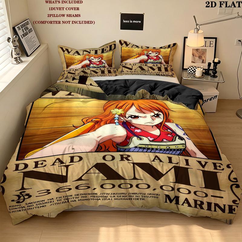 Nami Pattern Bedding Quilt Set Quilt Cover Pillowcase Home Birthday Gift(1 * Duvet Cover + 2 * Pillowcase, Without Core)