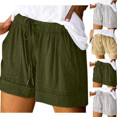 Pantaloni de in pentru femei, pantaloni palazzo elastici cu talie înaltă, lejer, haine de vacanță la plajă, cu buzunare
