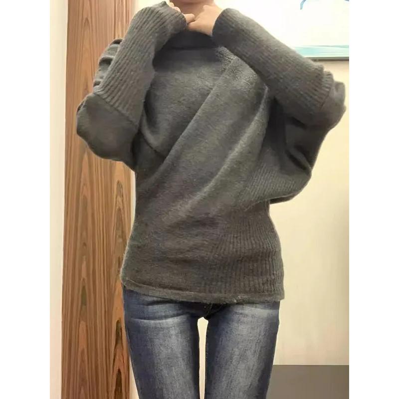 Maglione da Donna con Collo Alto Moda Maglione da Donna Autunno Inverno Manica a Pipistrello Top
