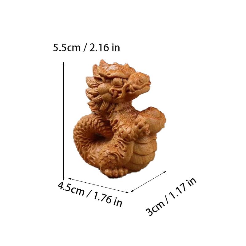 Natural Wooden Small Fire Dragon Ingot Fortune Statue Hand Carved Solid Wood  Cute Home Room Mini Feng Shuidecoration Statue