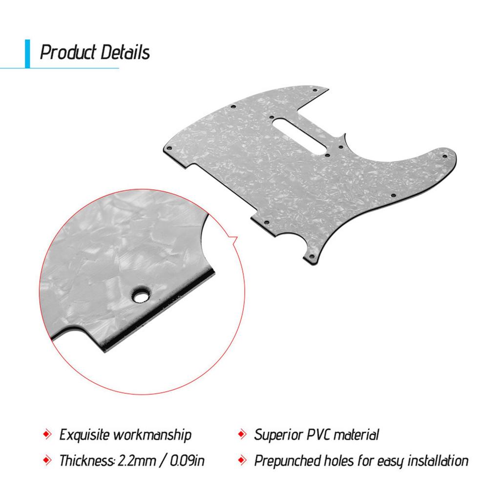 3Ply Guitar Pickguard with Single Coil Pickup Hole for Electric Guitar White Pearl