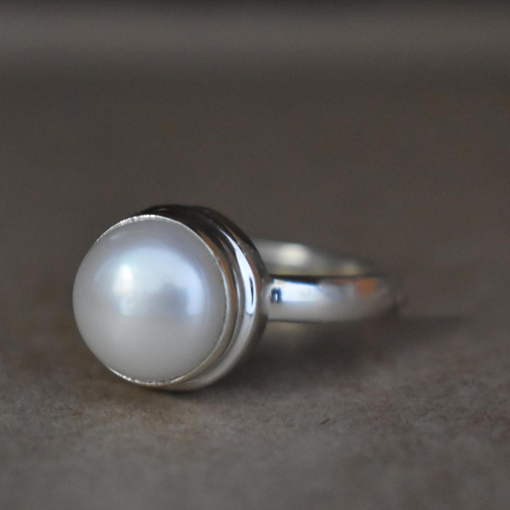 Genuine South Sea Pearl 925 Sterling Silver Ring Jewelry, Natural White Sea Pearl Wedding Gift Ring Jewelry