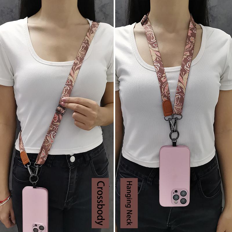 Retro Pattern Crossbody Cell Phone Lanyard Adjustable Hanging Neck Mobile Phone Strap Lanyard Pendant With Universal Card Gasket