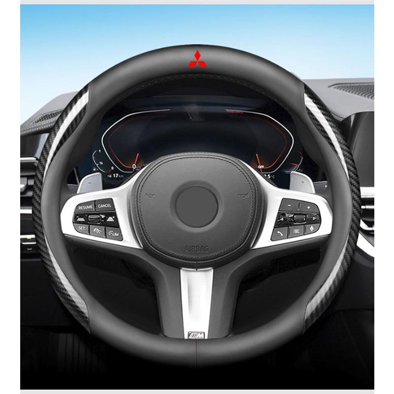 Leather Carbon Fiber Car Steering Wheel Cover Car Accessories For Mitsubishi ASX I200 Outlander Pajero Eclipse Lancer