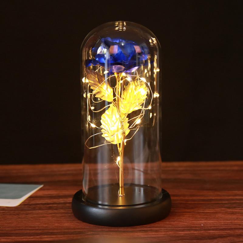 Glass cover gold foil roses, creative Valentine's Day gifts, luminous simulation eternal flower small gifts