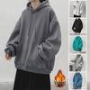 Men's Korean Style Hooded Sweatshirt - Autumn/Winter Solid Color Loose Fit Hoodie with Plus Velvet