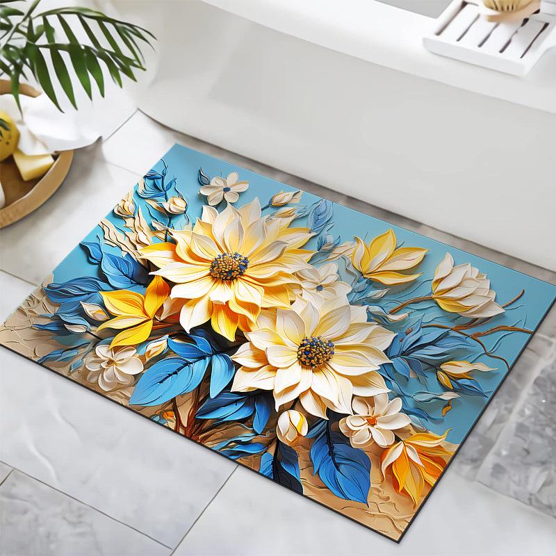 3D Visual Flower Diatom Mud Floor Mat Bathroom Floor Mat Entrance Door Mat Bathroom Absorbent Foot Mat