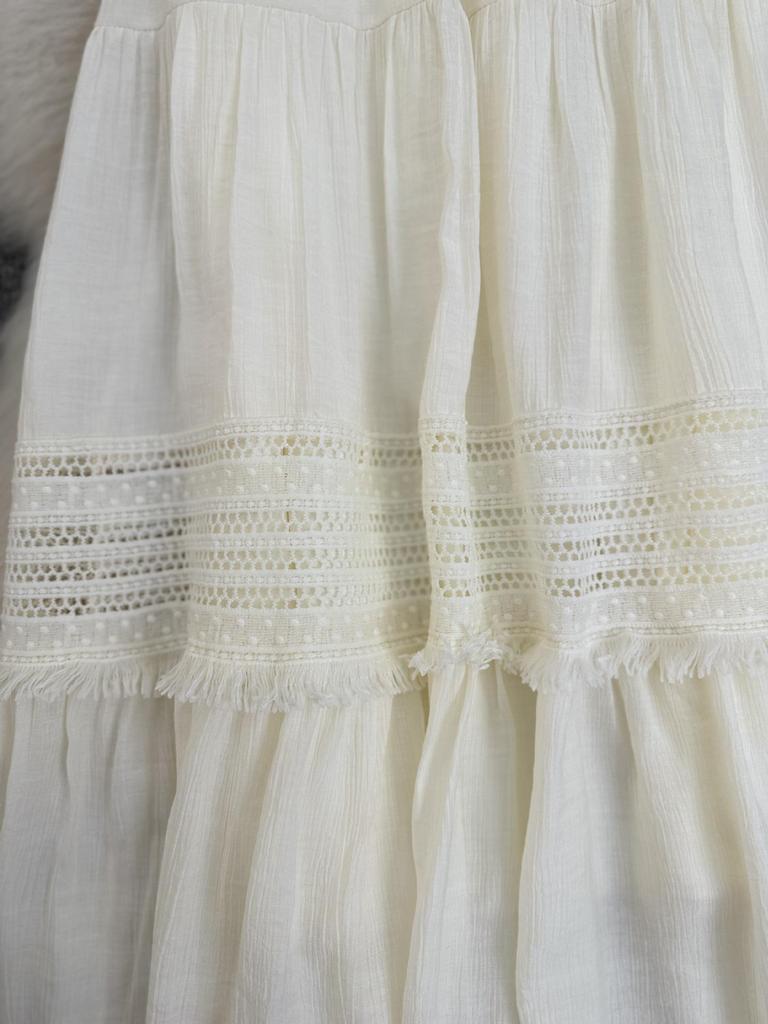 European & American Cross-border Tassel Patchwork A-line Midi Skirt - Versatile Pleated Style for Women's Commuting