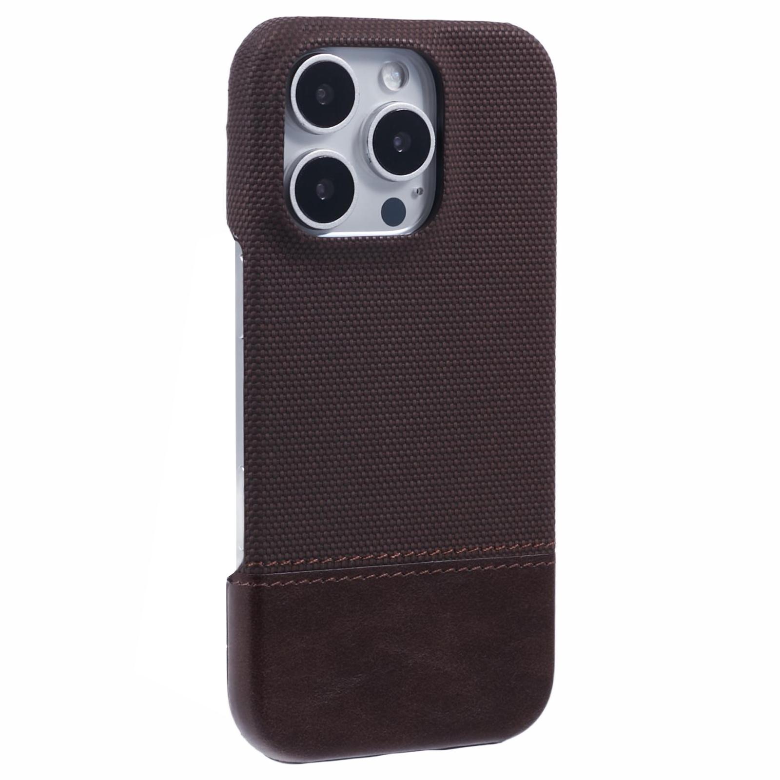 

For iPhone 16 Pro Max Case PU Leather+PC Splicing Anti-Slip Phone Cover Dark Brown