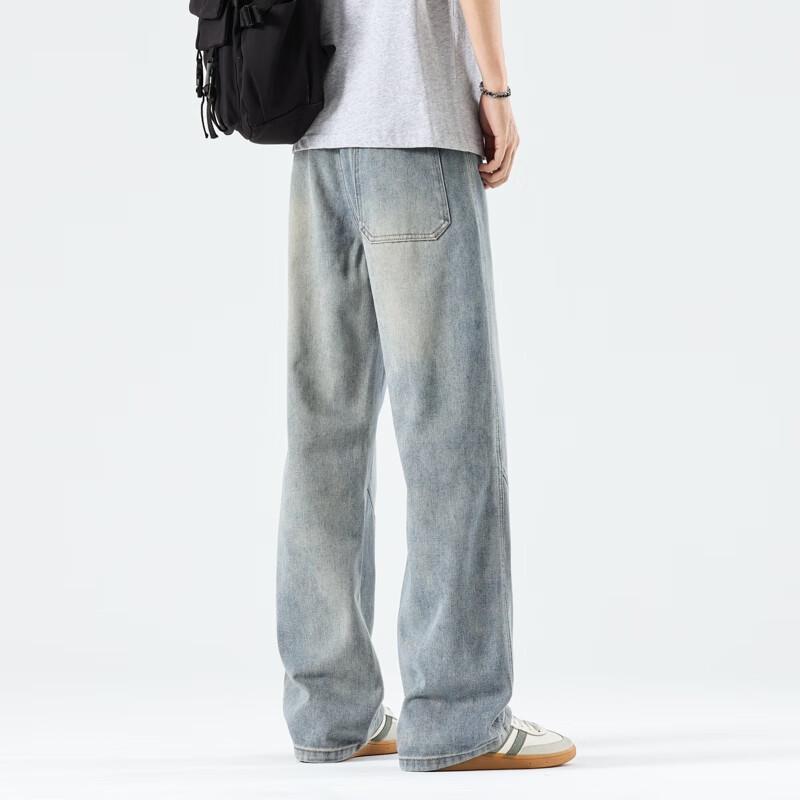 Men's American Retro Elastic Waist Loose Wide-Leg Jeans
