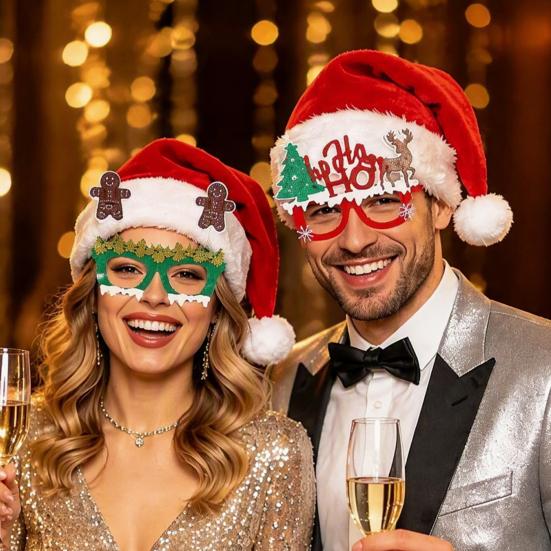 Holiday Party Supplies for Photos Christmas Glasses Photo Booth Props, Felt Reindeer Santa Snowman Eyeglasses Festive Costume Holidays Party,