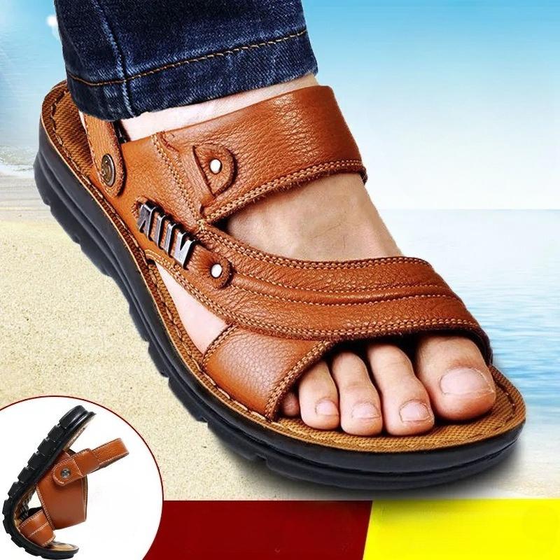 Fashion Men's Sandals Fashion Casual Leather Sandals Outdoor Non Slip Trekking Sandalias Summer New Beach Shoes for Man Designer Slipper