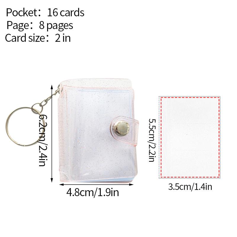 Mini Photo Album 16 Pockets PVC Transparent Frosted Photocard Binder Album Sticker Name Cards Holder Coin Holder with keychain