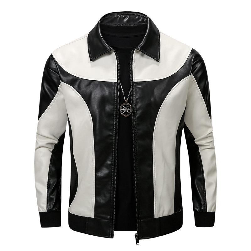 Giacca in Pelle da Uomo Nuova Giacca da Motociclista in PU da Uomo Giacca Colore Abbinato Moda Pelle Uomo Cappotti Sportivi