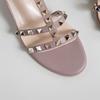 Fashion Women's New Spring/Summer Round Head Genuine Leather Cowhide Metal Rivet High Heel Large Elastic Strap Roman Sandals