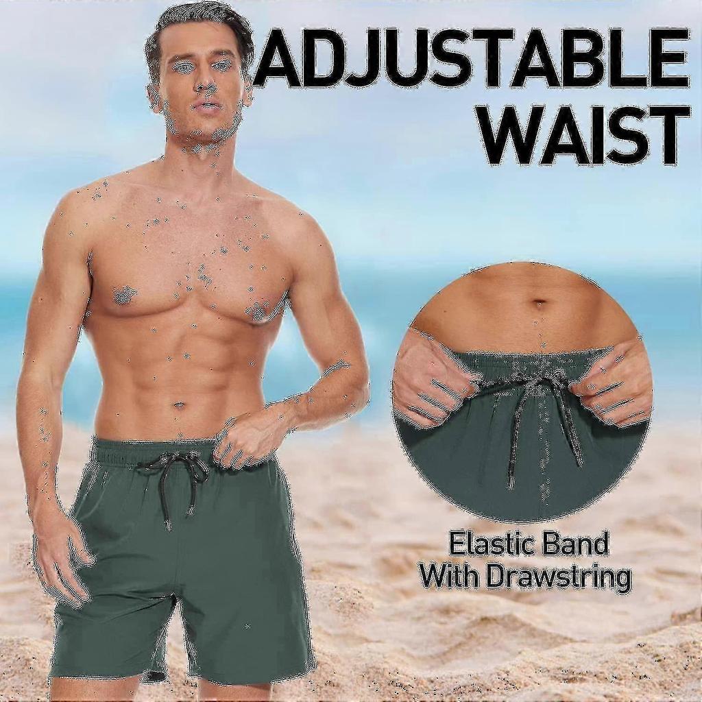 Herren Badehose mit Kompressions-Innenhose 2 in 1 Schnelltrocknende Herren Badeshorts mit Boxer-Innenslip Surfen Dehnbar Strandshorts mit Reißverschlusstaschen_gg