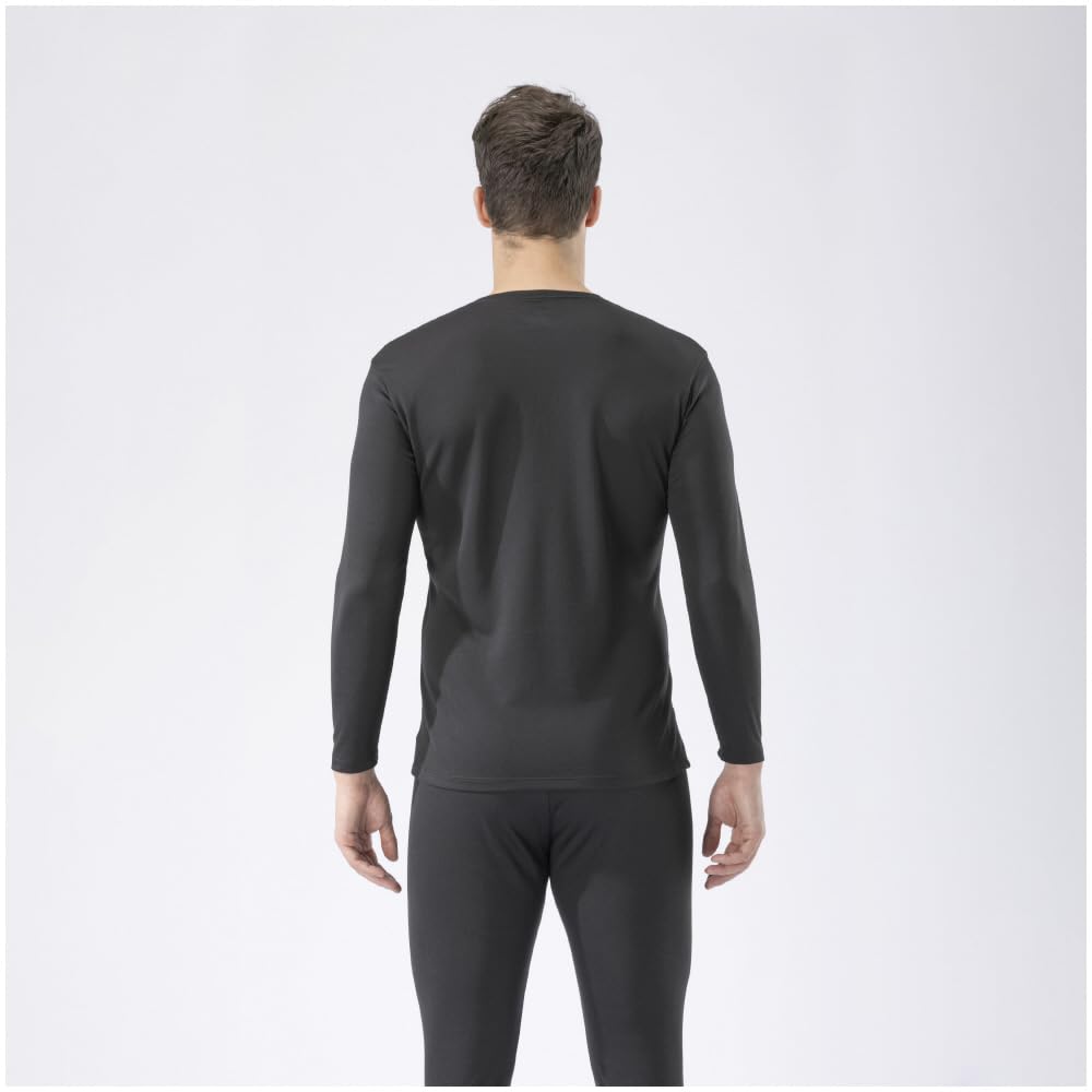 Mizuno Breath Thermo for Daily Sleeve Size C2JAA612 Underwear, Heat-Generating Innerwear, Thin, Use, V-Neck 3/4 Shirt, Men's, Black, LL,