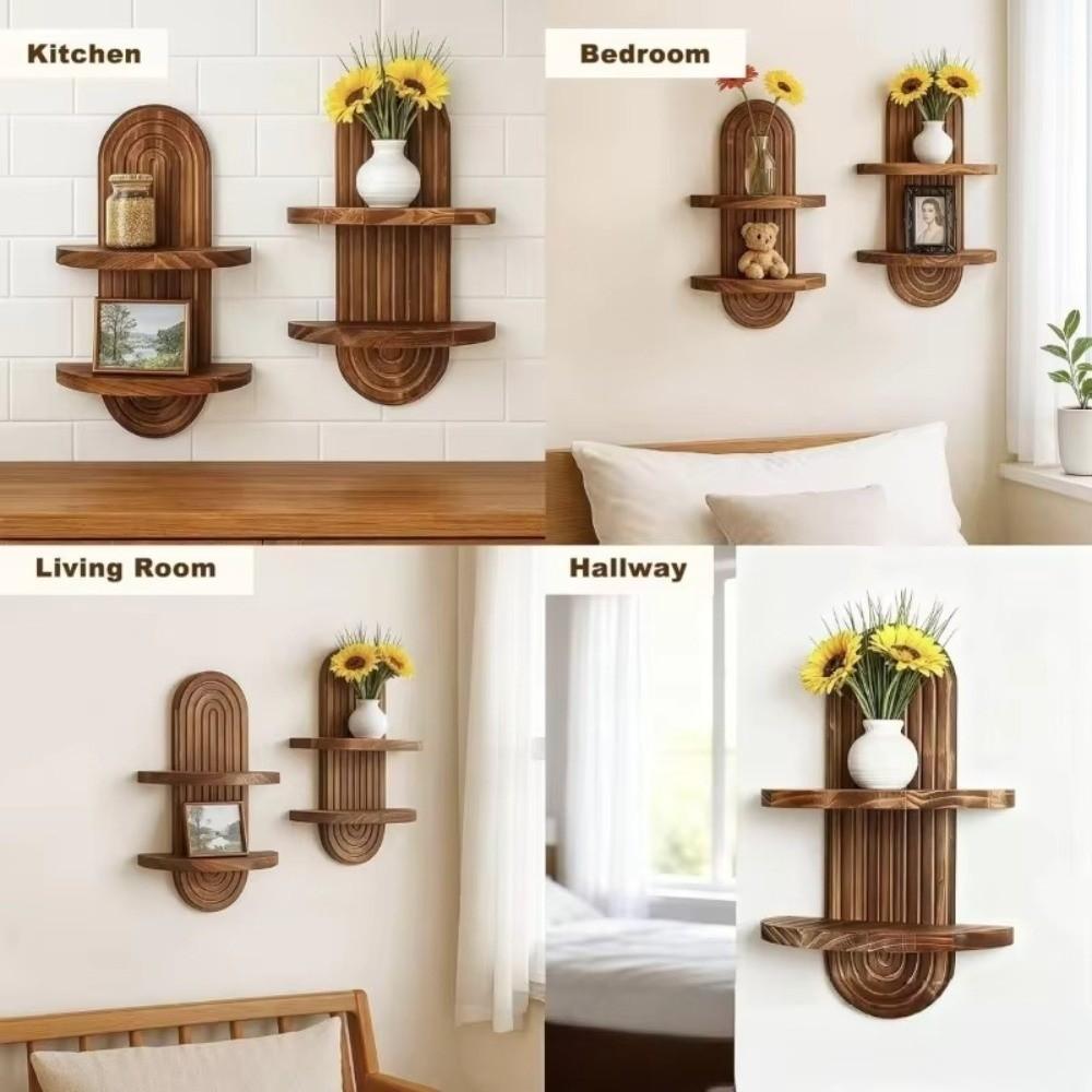 Oval Threaded Wooden Wall Shelves Natural Artistic Wooden Stand Wall Mounted Shelf Living Room