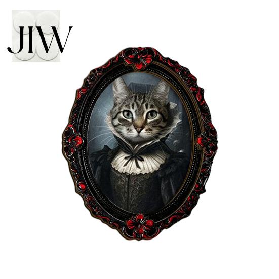 Halloween Dekorahmen Haustierfoto Dekoration, mit Klebepunkt, Hexenhut Katze Hund Mini Tier Ornament Holzdekor, Retro für Zuhause Büro