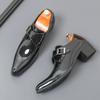 Casual Leather Shoes High-end Leather Lacquered Soft Leather Glossy British Style Buckle Pointed Lazy Shoes