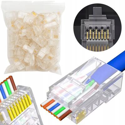 Rosfix Wtyki RJ45 6e EasyPass – Przelotowe Wtyki Sieciowe UTP | 100 Szt. | Kategoria 6e | 8P8C | Do Skrętki LAN