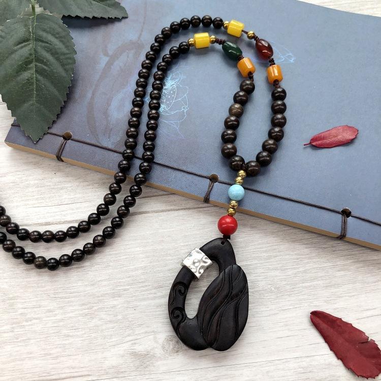 Retro Literary and Artistic Ebony Long Necklace, Men's and Women's Clothes Accessories Pendant, Versatile Sweater Chain Pendant