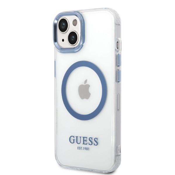 Etui do iPhone 14 Plus Guess Metal Outline MagSafe Niebieskie