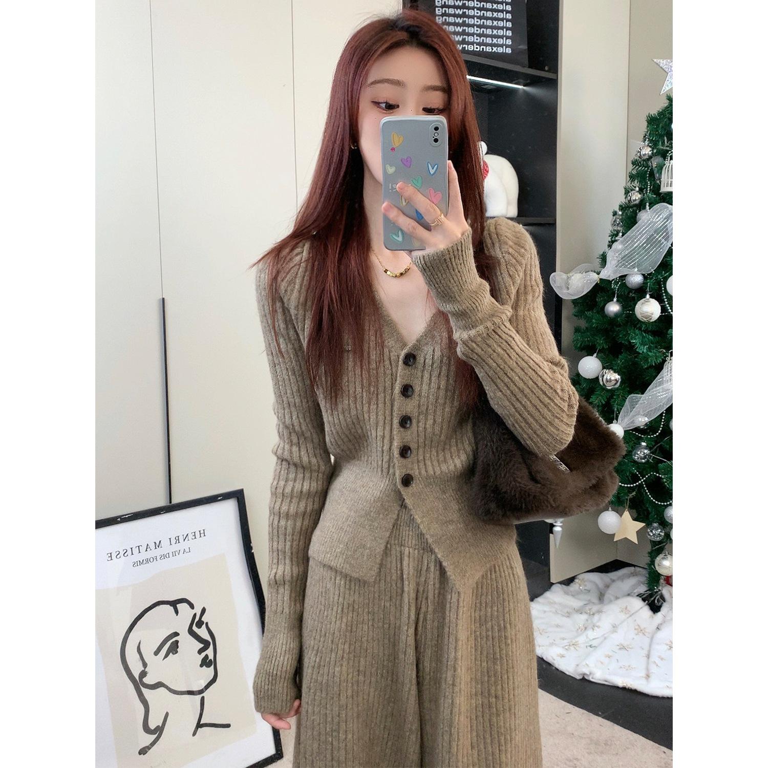 

Myerlade Soft Knit Casual Cardigan and Wide-Leg Pants Set for Women - Autumn/Winter Collection L (Recommended 120-135 jin)
