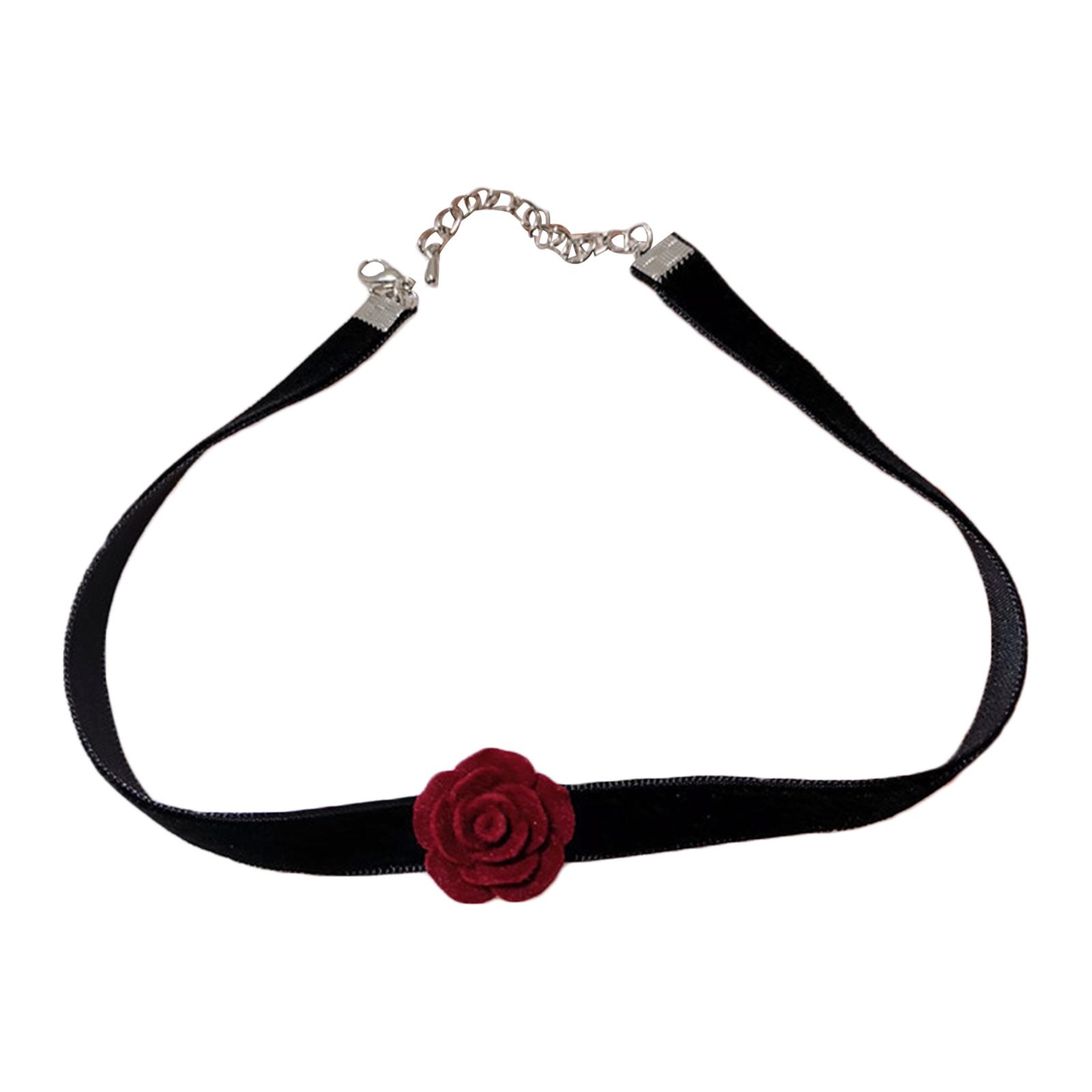 Satin Flower Collar Necklace Sexy Red-Camellia Minimalist Necklaces for Women 1