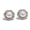 Retro Bezeled Imitation Pearls Screw-Back Dome Stud Earrings Stainless Steel Trendy Simple Charm Jewelry for Women Gift