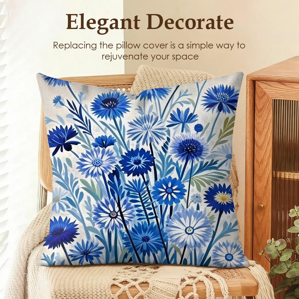 Flower Cornflower Cushion Cover Natural Linen Organic Fabric DoubleSided Printing Sofa Home Decor Gift Pillow Case