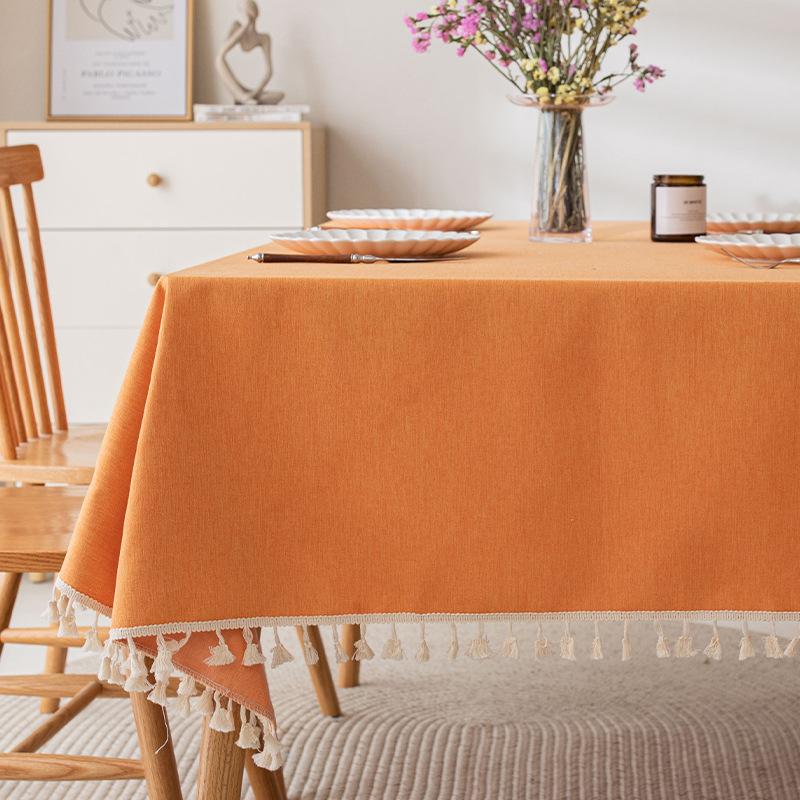 Imitation Cotton And Linen Tablecloth Waterproof And Oil-Proof Leave-In Light Luxury High-End Coffee Table Tablecloth Rectangular Solid Color