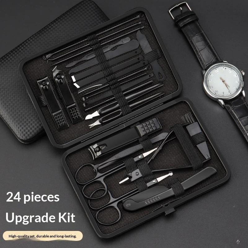 8/ 24-Piece Stainless Steel Nail Clipper Set Leather Case For Professional Manicure Cuticle Trimmer And Pedicure Tools