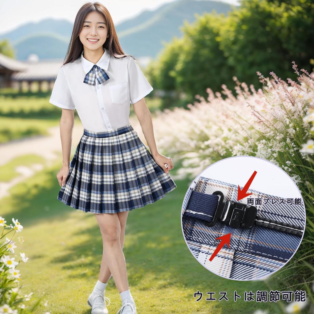 Sailor Uniform Set with Pleated Skirt and Checkered Skirt for High School Halloween Short Long and 4-Piece Girls, Costume, Sleeves, Sleeves, Shirt,