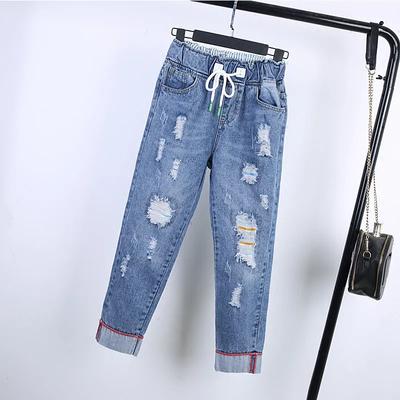 25-40 Dámské džínové kalhoty Streetwear Roztrhaná móda Délka kotníku Harem Vaqueros Vysoký pas Baggy Jeans Plus Size