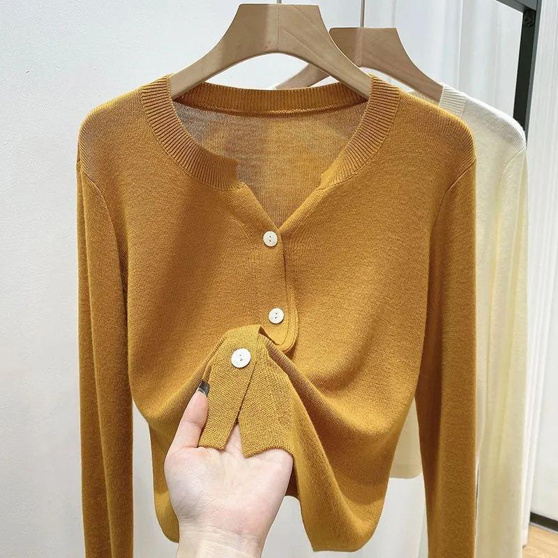 Women's V-Neck Knit Cardigan Long Sleeve Slim Fit Casual Commute Top
