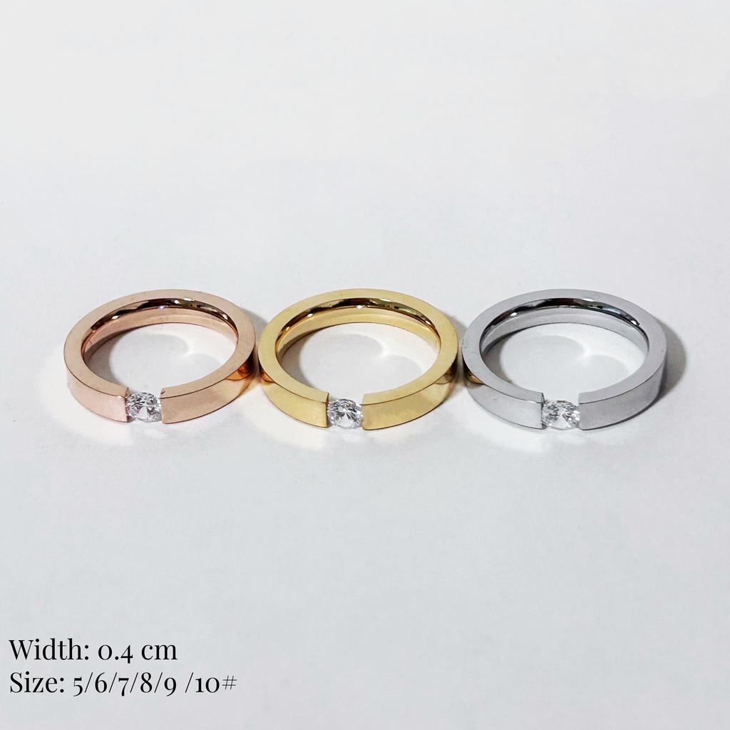Stainless Steel Gold/ CopperColor 4 mm Zirconia Finger Rings for Men Women Size 5-10# Wedding Band Engagement Jewelry Gifts