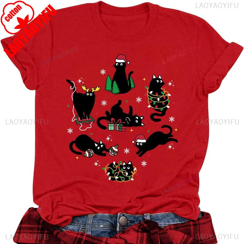 

Womens Christmas Shirts Short Sleeve Cotton Tshirt with Christmas Cat Design Gift for Dog Lovers Christmas Tree Fashion Shirts S