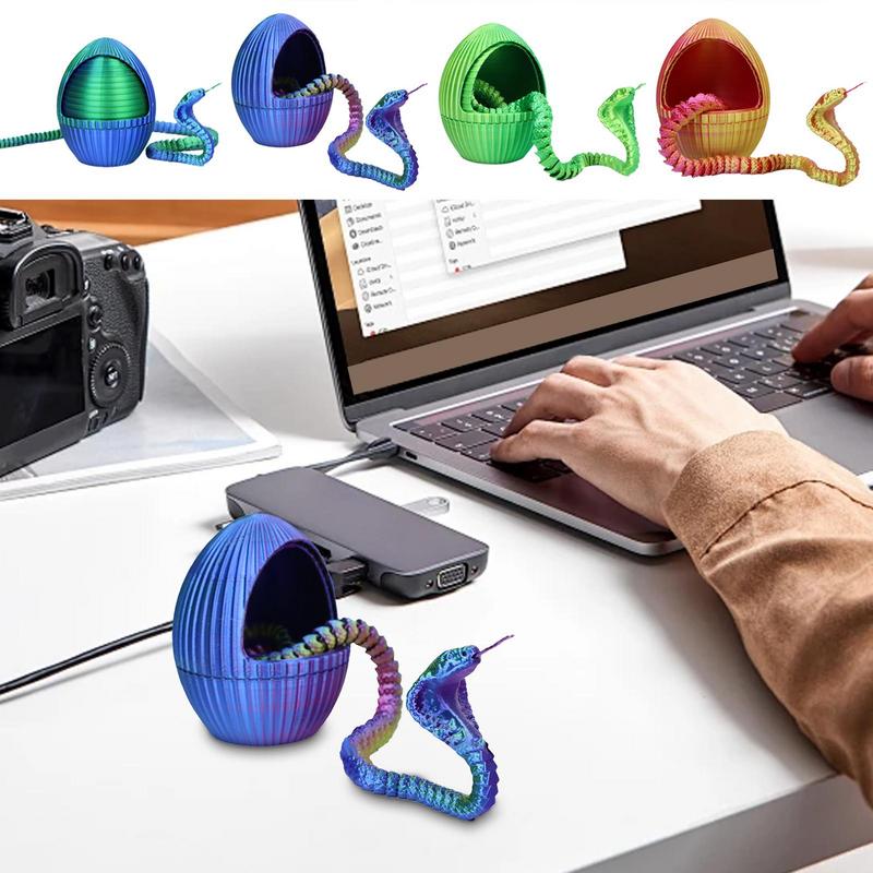 3D Snake Eggs Home Snake Egg Decor 3D Printed Snake with Gear Egg Flexible Animals Cute Egg Figure for Desk Decoration