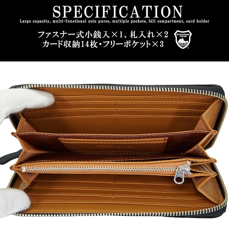 black long wallet men's ladies wallet tochigi leather made in Japan genuine leather Tanned leather round zipper Thin large capacity wallet Popularity