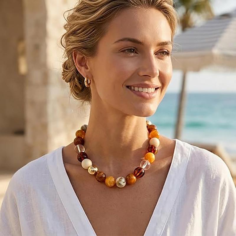 20Mm Colorful Chunky Bead Necklaces For Women Trendy Boho Collar Statement Choker Summer Beach Jewelry Birthday Gift For Her