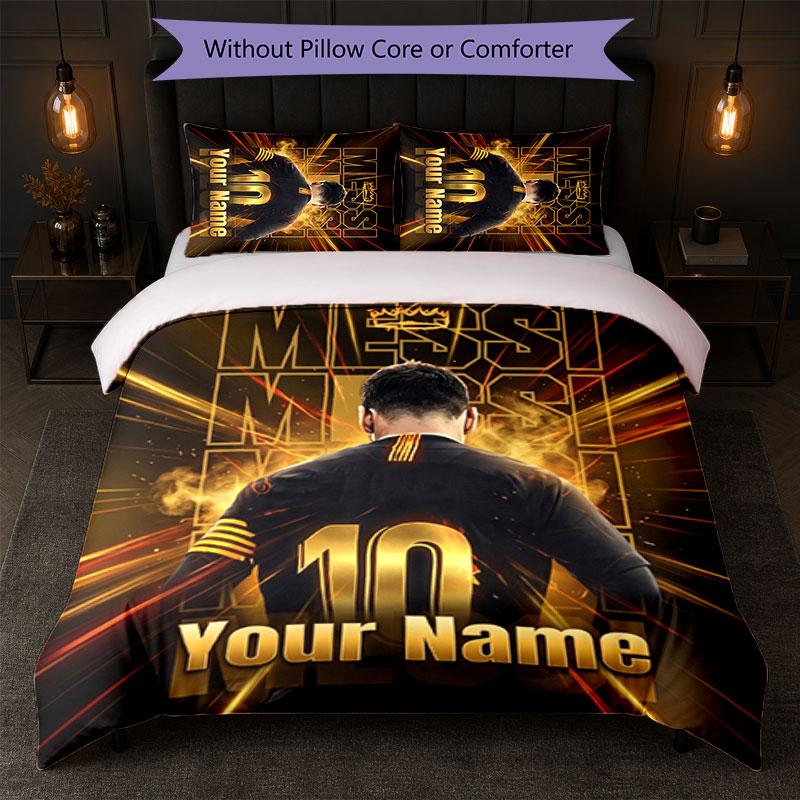 Set Biancheria da Letto Personalizzato con Nome Lionel Messi 1 Copripiumino+2 Federe Logo Calcio Regalo Personalizzato per Occasioni Speciali Decorazione Camera da Letto