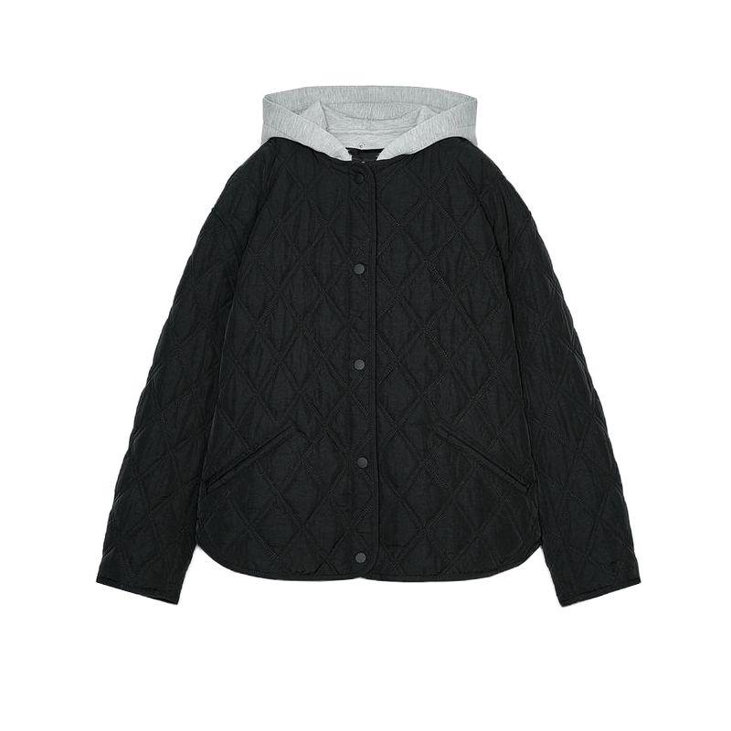 

Spring New Women s Clothing Commute Style All-Match Stitching Hooded Waterproof Cotton Jacket Outwear 8073035 Black L