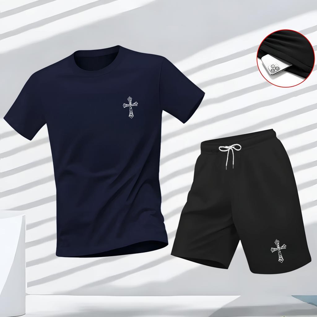 Ropa Deportiva de Verano para Hombre, Conjunto de Dos Piezas con Camiseta de Manga Corta y Pantalones Cortos, Ropa Casual Transpirable y de Secado Rápido.