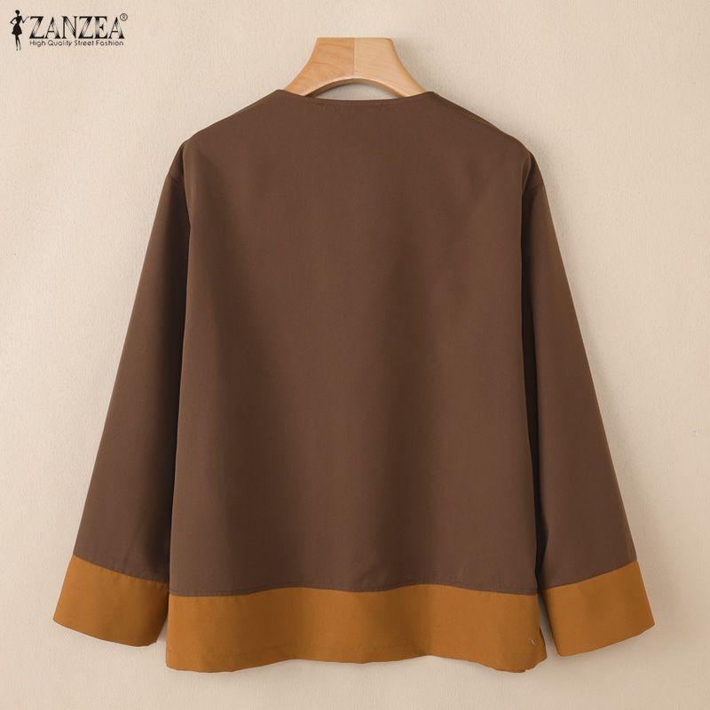 ZANZEA Women Casual Round Neck Loose Long Sleeve Print Blouse