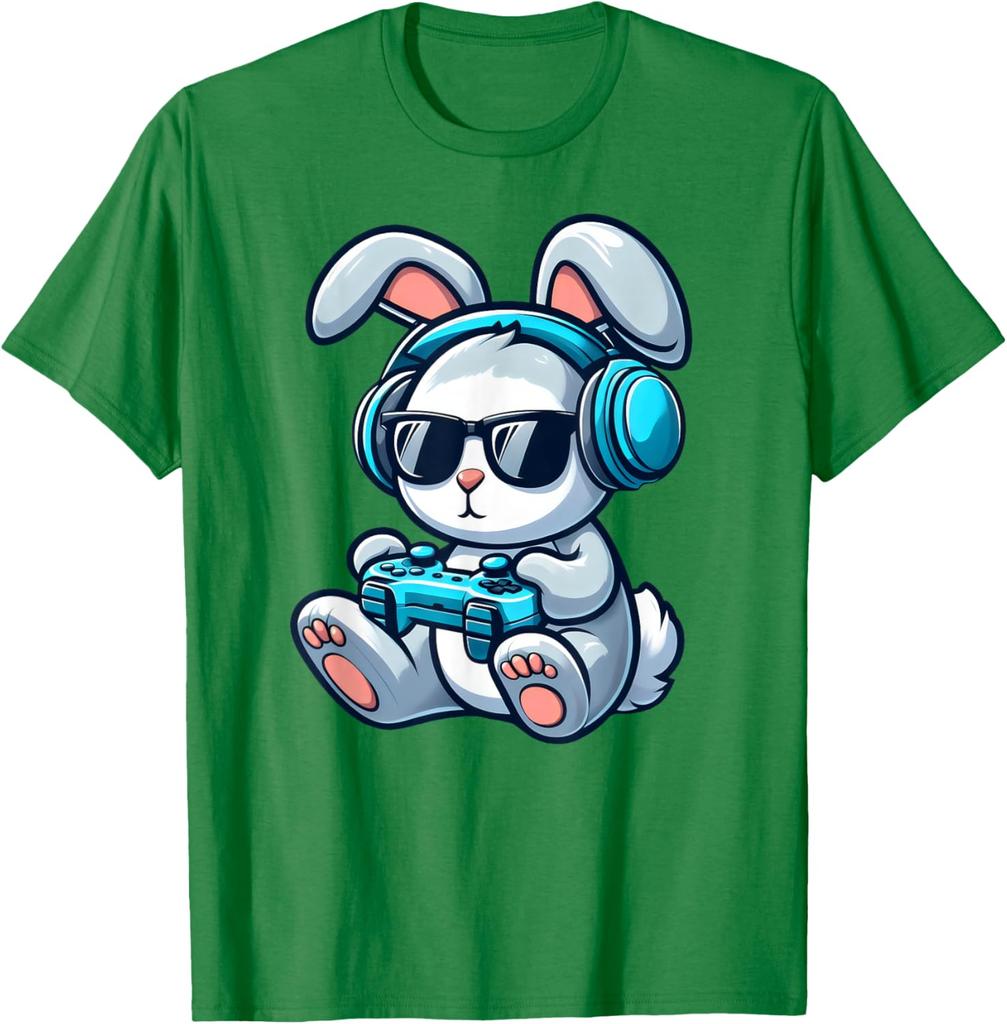 Gamer Bunny Rabbit Playing Video Games Graphic T-Shirt for Easter and Gaming Fans for Teens