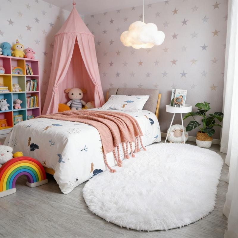 

Soft Fluffy Shaggy Oval Area Rug for Living Room Bedroom Anti-Slip Plush Floor Carpet Long Hair Mat Kids Room 50x80cm