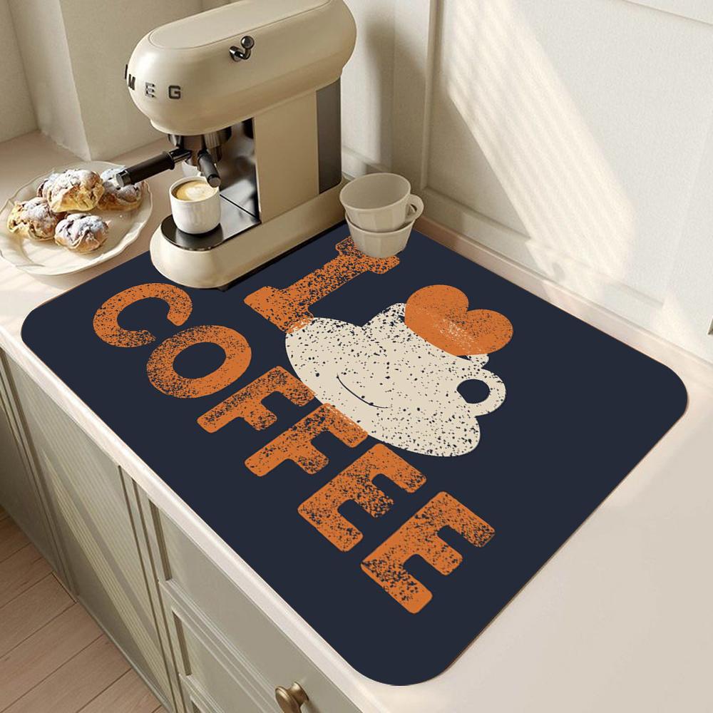 

Классический кофейный дизайн Коврик для сушки посуды Мягкая резина Нескользящий Впитывающий Пятноустойчивый для кухонных столешниц и столешниц кофейного бара 20x30cm