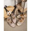 Thick-soled Slope Heel Open-toed Sandals Female 2025 New Fairy Style Bow Straw Woven Word with Polka Dot Sandals
